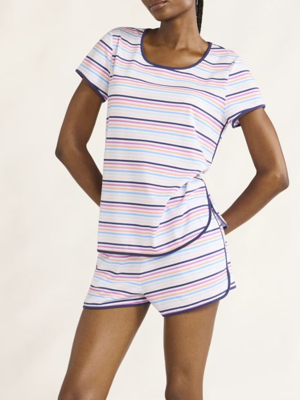 Joyspun Women's and Women’s Plus Lightweight Sleep Tee and Shorts Set, Size M